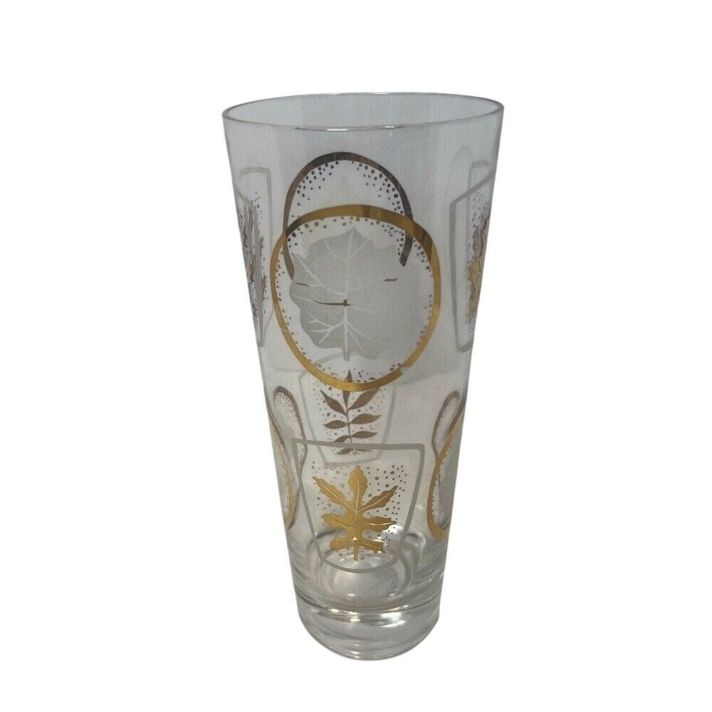 Vintage Gold Leaf Collins Glass Mid Century Modern Barware Drinkware 7"